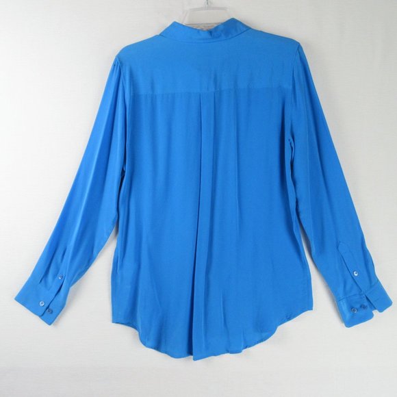Equipment Bright Blue Silk Blouse Size L Curved Hem - Picture 2 of 12